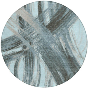 HomeRoots 8' Teal Blue Abstract Round Area Rug – Stylish, Washable, Durable for Indoor & Outdoor Spaces 691388
