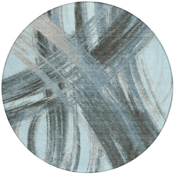 HomeRoots 8' Teal Blue Abstract Round Area Rug – Stylish, Washable, Durable for Indoor & Outdoor Spaces 691388