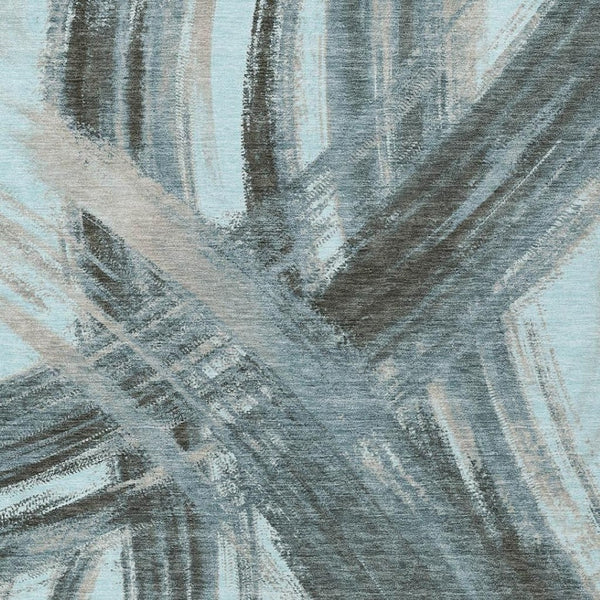 HomeRoots 9' X 12' Teal Blue Charcoal Silver Abstract Rug - Washable, Stylish, Durable for Indoor/Outdoor Use! 691390