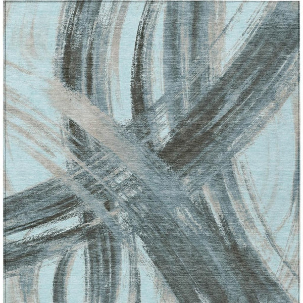 HomeRoots 9' X 12' Teal Blue Charcoal Silver Abstract Rug - Washable, Stylish, Durable for Indoor/Outdoor Use! 691390