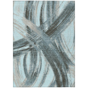 HomeRoots 9' X 12' Teal Blue Charcoal Silver Abstract Rug - Washable, Stylish, Durable for Indoor/Outdoor Use! 691390