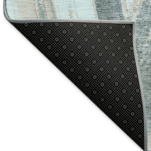 HomeRoots 9' X 12' Teal Blue Charcoal Silver Abstract Rug - Washable, Stylish, Durable for Indoor/Outdoor Use! 691390