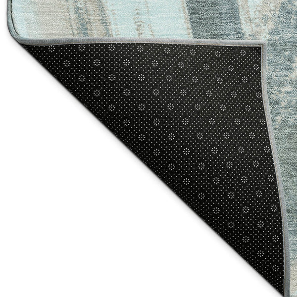 HomeRoots 9' X 12' Teal Blue Charcoal Silver Abstract Rug - Washable, Stylish, Durable for Indoor/Outdoor Use! 691390