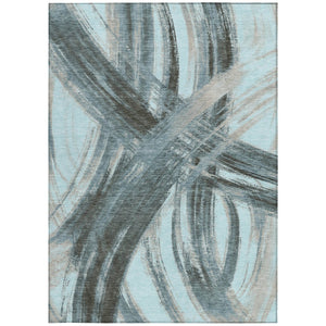HomeRoots 10' X 14' Teal Blue Charcoal Silver Abstract Rug - Durable, Washable Indoor/Outdoor Design for Any Space 691391