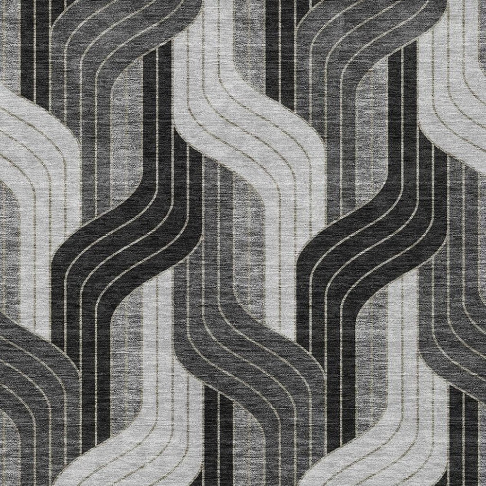 HomeRoots 5' Stylish Black, Gray & Silver Striped Washable Area Rug – Perfect for Indoor & Outdoor Spaces! 691393