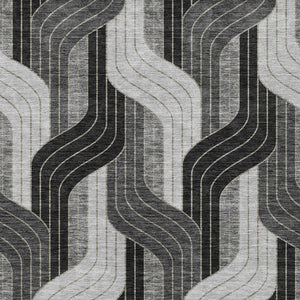 HomeRoots 5' Stylish Black, Gray & Silver Striped Washable Area Rug – Perfect for Indoor & Outdoor Spaces! 691393