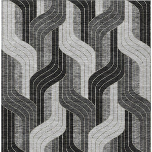 HomeRoots 5' Stylish Black, Gray & Silver Striped Washable Area Rug – Perfect for Indoor & Outdoor Spaces! 691393