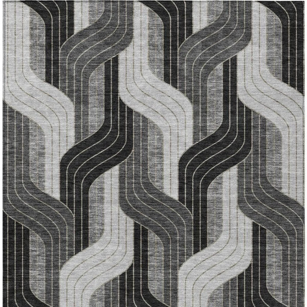 HomeRoots 5' Stylish Black, Gray & Silver Striped Washable Area Rug – Perfect for Indoor & Outdoor Spaces! 691393