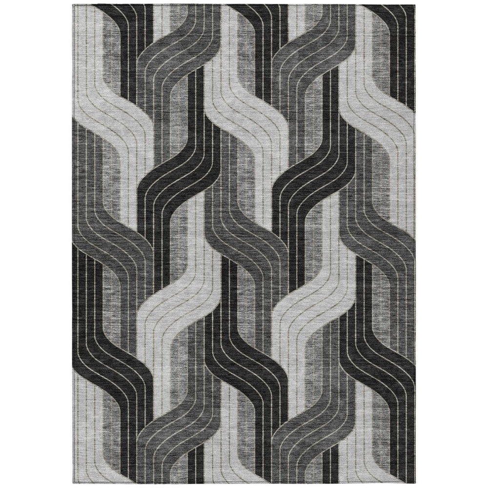 HomeRoots 5' Stylish Black, Gray & Silver Striped Washable Area Rug – Perfect for Indoor & Outdoor Spaces! 691393