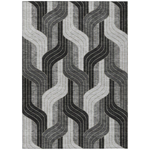 HomeRoots 5' Stylish Black, Gray & Silver Striped Washable Area Rug – Perfect for Indoor & Outdoor Spaces! 691393