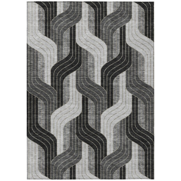 HomeRoots 5' Stylish Black, Gray & Silver Striped Washable Area Rug – Perfect for Indoor & Outdoor Spaces! 691393