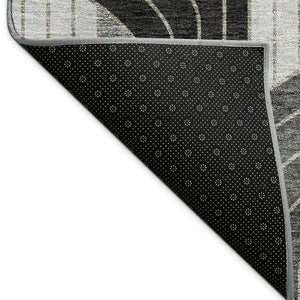 HomeRoots 5' Stylish Black, Gray & Silver Striped Washable Area Rug – Perfect for Indoor & Outdoor Spaces! 691393
