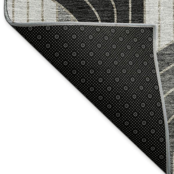 HomeRoots 5' Stylish Black, Gray & Silver Striped Washable Area Rug – Perfect for Indoor & Outdoor Spaces! 691393