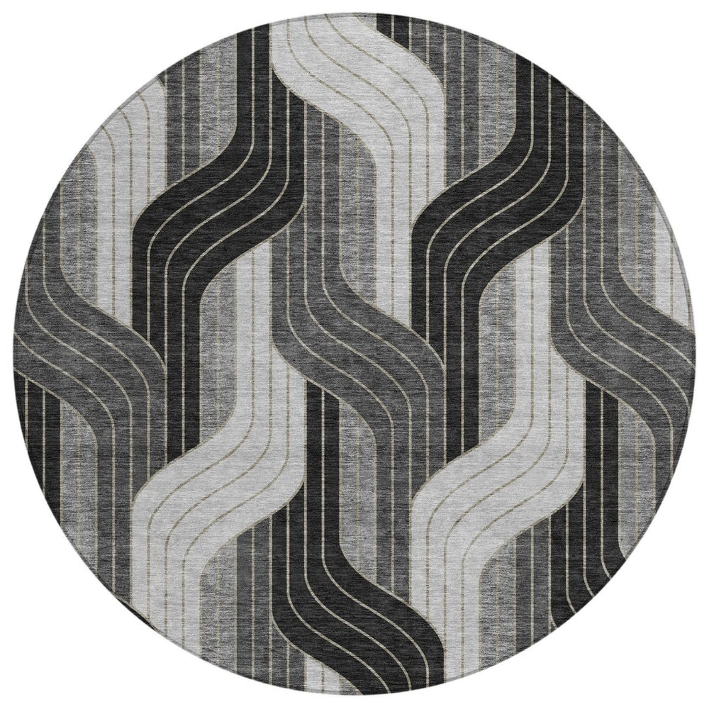 HomeRoots 8' Striped Washable Area Rug in Black, Gray & Silver - Stylish Indoor/Outdoor Décor for All Spaces 691394