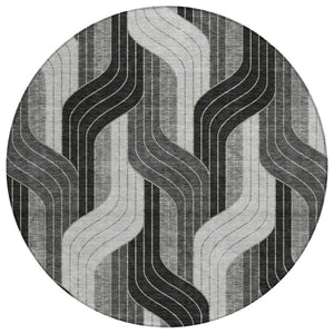 HomeRoots 8' Striped Washable Area Rug in Black, Gray & Silver - Stylish Indoor/Outdoor Décor for All Spaces 691394