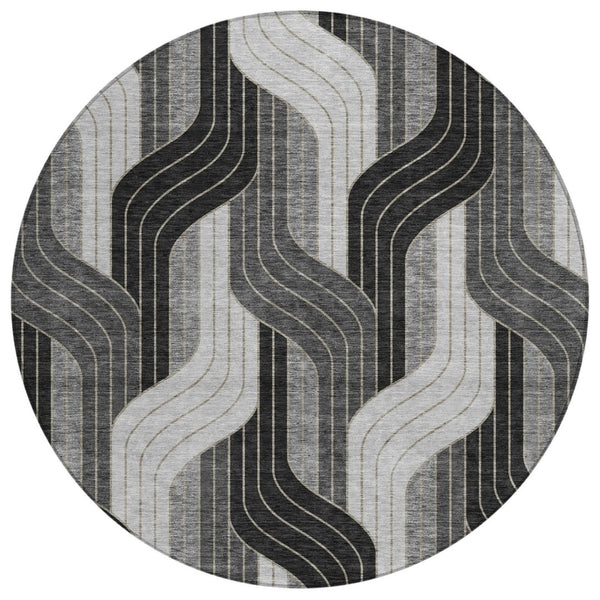 HomeRoots 8' Striped Washable Area Rug in Black, Gray & Silver - Stylish Indoor/Outdoor Décor for All Spaces 691394