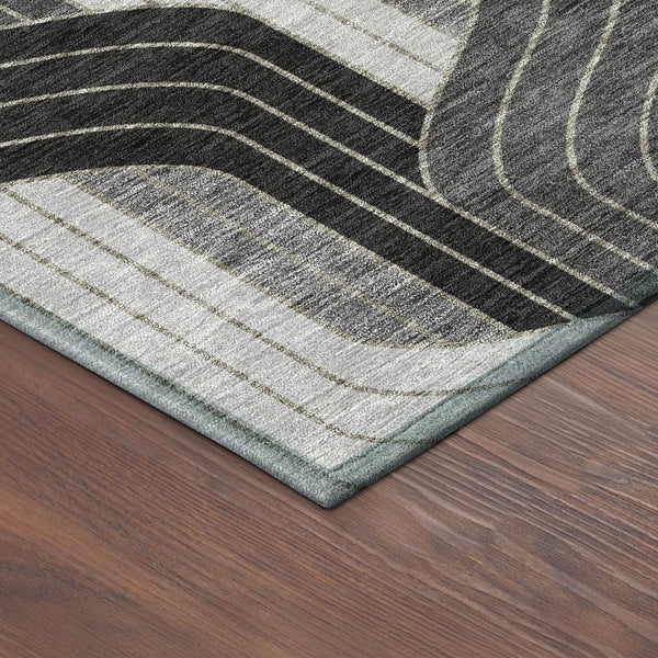 HomeRoots 8' Striped Washable Area Rug in Black, Gray & Silver - Stylish Indoor/Outdoor Décor for All Spaces 691394