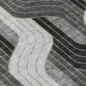 HomeRoots 8' Striped Washable Area Rug in Black, Gray & Silver - Stylish Indoor/Outdoor Décor for All Spaces 691394