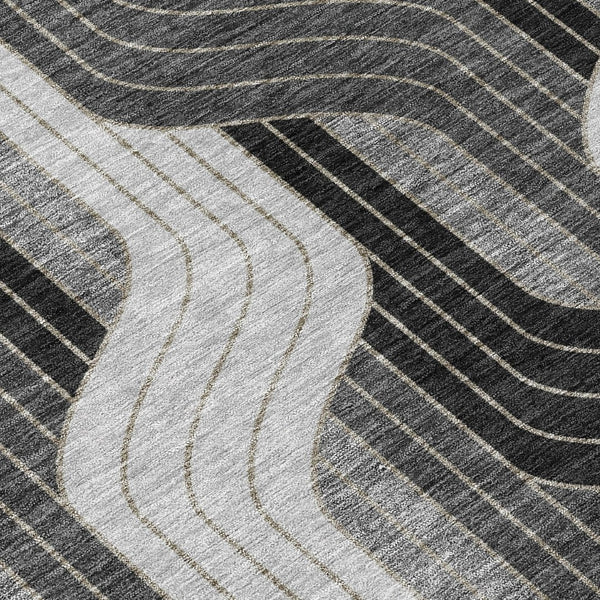 HomeRoots 8' Striped Washable Area Rug in Black, Gray & Silver - Stylish Indoor/Outdoor Décor for All Spaces 691394