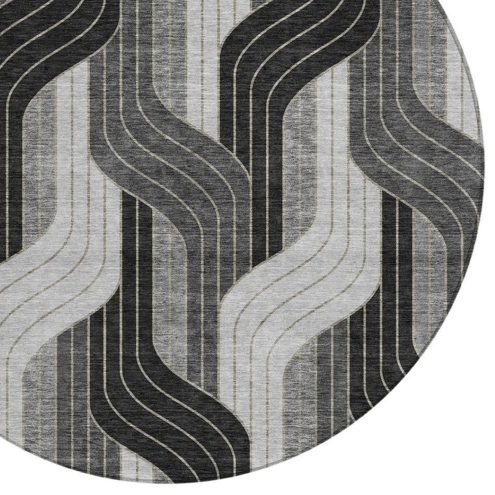 HomeRoots 8' Striped Washable Area Rug in Black, Gray & Silver - Stylish Indoor/Outdoor Décor for All Spaces 691394