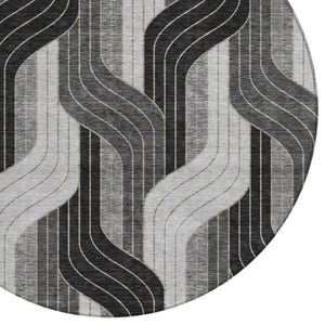 HomeRoots 8' Striped Washable Area Rug in Black, Gray & Silver - Stylish Indoor/Outdoor Décor for All Spaces 691394