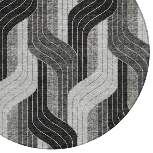 HomeRoots 8' Striped Washable Area Rug in Black, Gray & Silver - Stylish Indoor/Outdoor Décor for All Spaces 691394