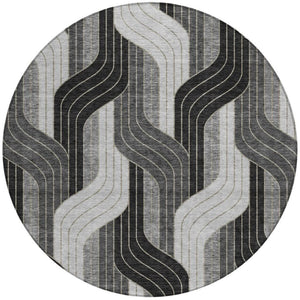 HomeRoots 8' Striped Washable Area Rug in Black, Gray & Silver - Stylish Indoor/Outdoor Décor for All Spaces 691394
