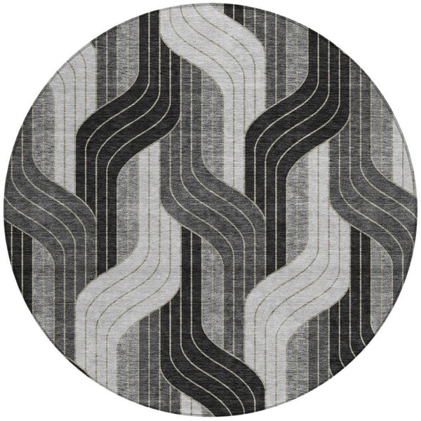 HomeRoots 8' Striped Washable Area Rug in Black, Gray & Silver - Stylish Indoor/Outdoor Décor for All Spaces 691394