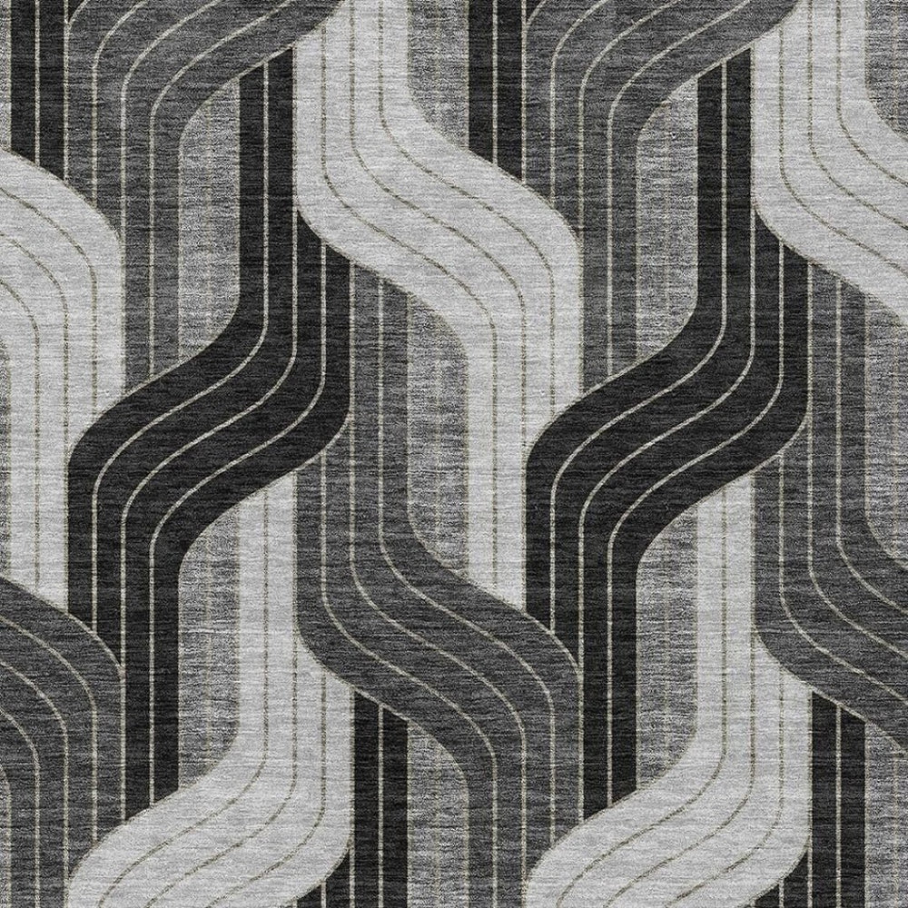 HomeRoots 8' X 10' Striped Area Rug in Black, Gray & Silver – Durable, Washable for Indoor & Outdoor Use! 691395