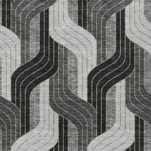 HomeRoots 8' X 10' Striped Area Rug in Black, Gray & Silver – Durable, Washable for Indoor & Outdoor Use! 691395