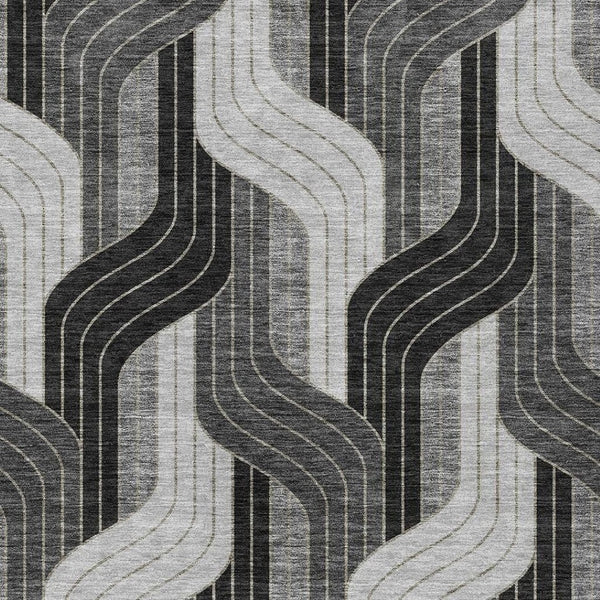 HomeRoots 8' X 10' Striped Area Rug in Black, Gray & Silver – Durable, Washable for Indoor & Outdoor Use! 691395