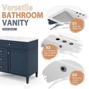 English Elm 36'' Modern Bathroom Vanity with Mirror Cabinet and Sink, Spacious Storage, Soft-Close Doors & Drawers Blue SW000134AAC-3