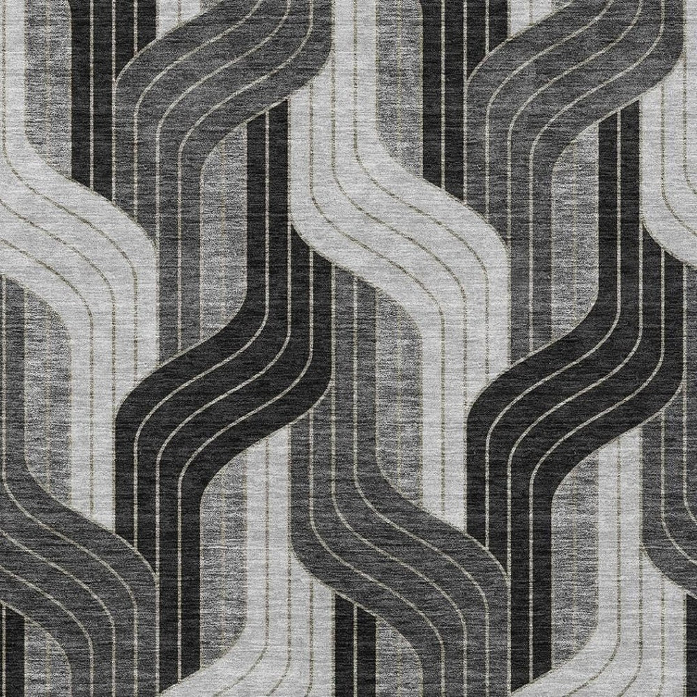 HomeRoots 9' Washable Striped Area Rug in Black, Gray & Silver - Durable Indoor/Outdoor Floor Covering Solution 691396