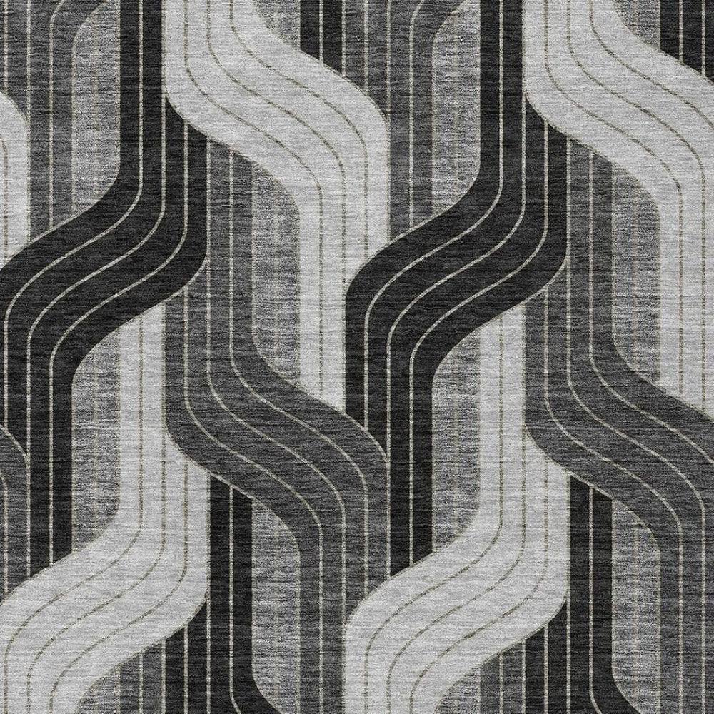 HomeRoots 10' X 14' Black Gray Silver Striped Indoor Outdoor Area Rug - Durable, Washable, Stylish & Versatile! 691397