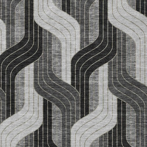 HomeRoots 10' X 14' Black Gray Silver Striped Indoor Outdoor Area Rug - Durable, Washable, Stylish & Versatile! 691397