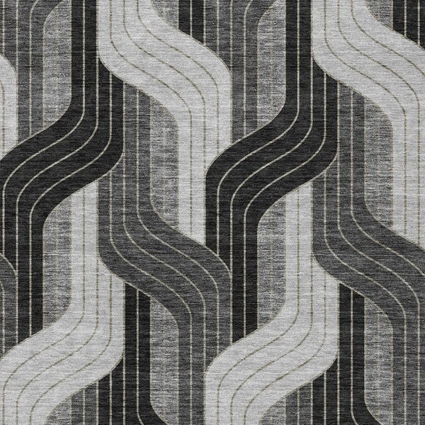 HomeRoots 10' X 14' Black Gray Silver Striped Indoor Outdoor Area Rug - Durable, Washable, Stylish & Versatile! 691397
