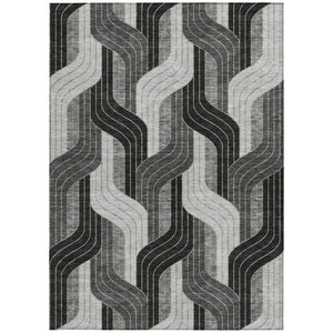 HomeRoots 10' X 14' Black Gray Silver Striped Indoor Outdoor Area Rug - Durable, Washable, Stylish & Versatile! 691397