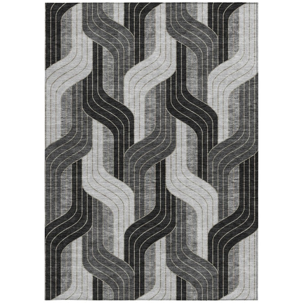 HomeRoots 10' X 14' Black Gray Silver Striped Indoor Outdoor Area Rug - Durable, Washable, Stylish & Versatile! 691397
