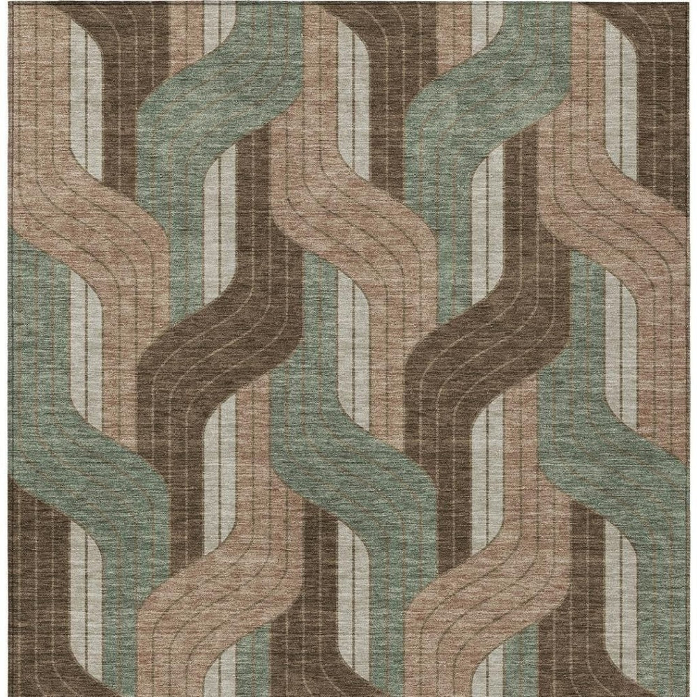 HomeRoots 5' X 8' Striped Washable Area Rug in Chocolate, Beige & Taupe - Durable for Indoor & Outdoor Use 691399