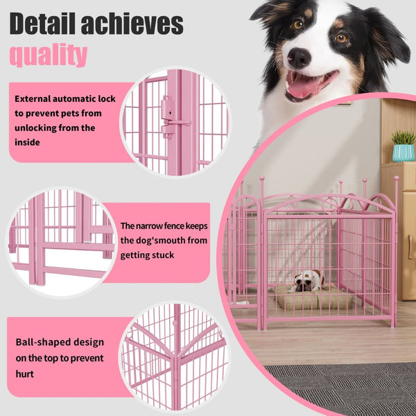 English Elm Dog Playpen 8 Panel Heavy Duty Iron Pet Enclosure Foldable Indoor Outdoor Exercise Pen Pink W368P233998