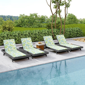 English Elm Lounge Chaise Outdoor Acacia Wood Slatted Frame with Water Resistant Cushion Resort Style Black,Green Leaf N770P442B18L