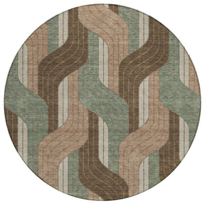 HomeRoots 8' Chocolate Beige and Taupe Round Striped Area Rug - Washable, Durable, Indoor/Outdoor Comfort Solution 691400