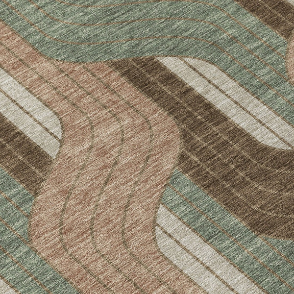 HomeRoots 8' Chocolate Beige and Taupe Round Striped Area Rug - Washable, Durable, Indoor/Outdoor Comfort Solution 691400