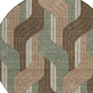 HomeRoots 8' Chocolate Beige and Taupe Round Striped Area Rug - Washable, Durable, Indoor/Outdoor Comfort Solution 691400