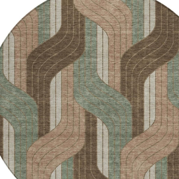 HomeRoots 8' Chocolate Beige and Taupe Round Striped Area Rug - Washable, Durable, Indoor/Outdoor Comfort Solution 691400