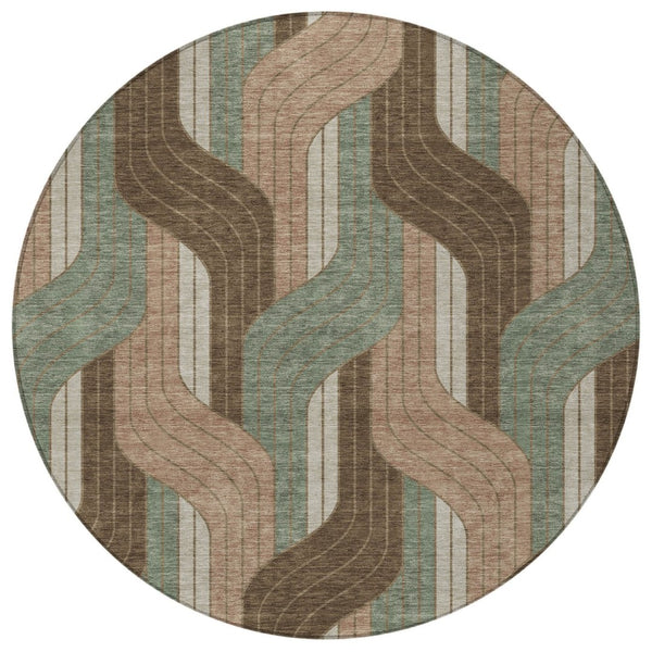 HomeRoots 8' Chocolate Beige and Taupe Round Striped Area Rug - Washable, Durable, Indoor/Outdoor Comfort Solution 691400