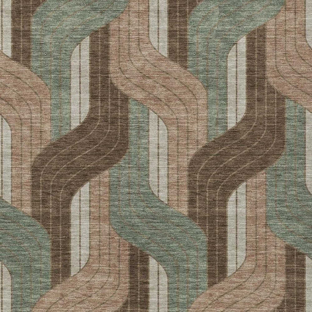 HomeRoots 8' X 10' Durable Chocolate Beige Taupe Striped Washable Area Rug for Indoor & Outdoor Spaces 691401
