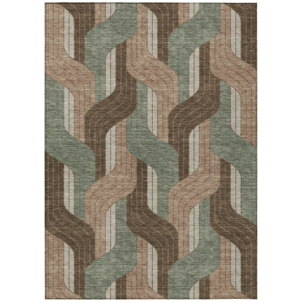 HomeRoots 8' X 10' Durable Chocolate Beige Taupe Striped Washable Area Rug for Indoor & Outdoor Spaces 691401