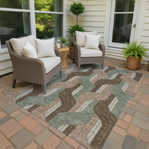 HomeRoots 9' Striped Indoor Outdoor Area Rug in Chocolate, Beige & Taupe - Durable, Washable & Versatile Design 691402