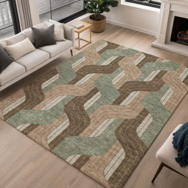 HomeRoots 9' Striped Indoor Outdoor Area Rug in Chocolate, Beige & Taupe - Durable, Washable & Versatile Design 691402